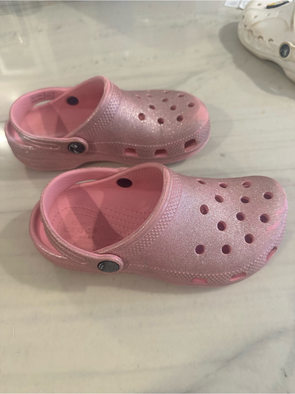 CROCS Kids Clogs in White and Pink Glitter - Picture 8 of 11